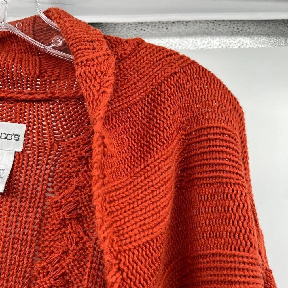 Chico's Womens Knit Cardigan Open Front Burnt Orange Size XL